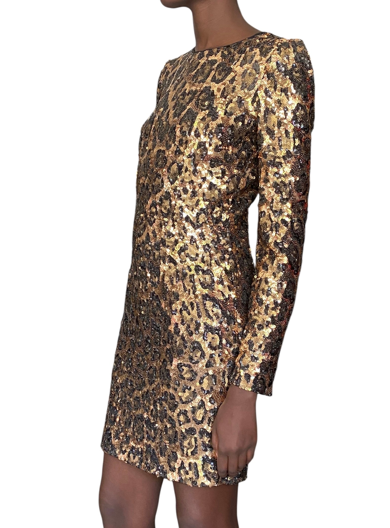 Dolce and Gabbana Gold Metallic Sequined Leopard Dress - 42 / US 6