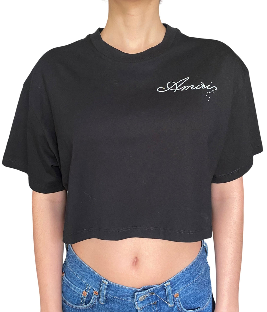 Amiri Black Champagne Cropped Logo Tee - S