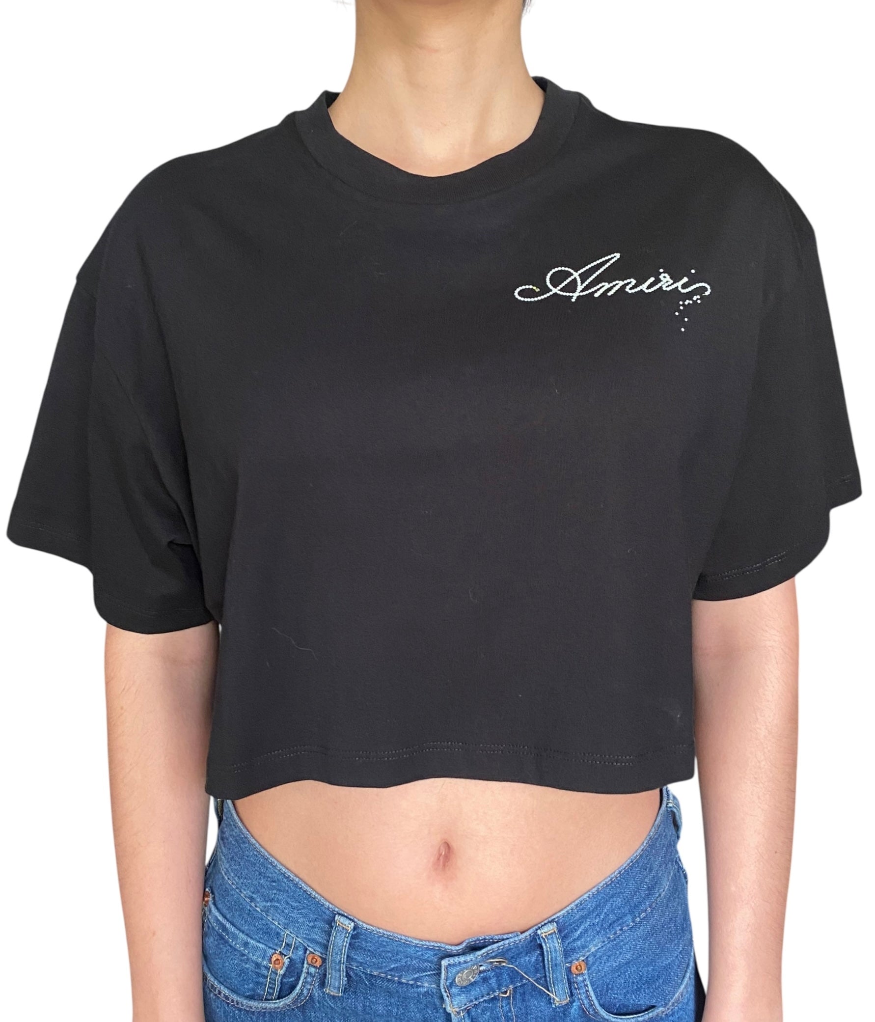 Amiri Black Champagne Cropped Logo Tee - S