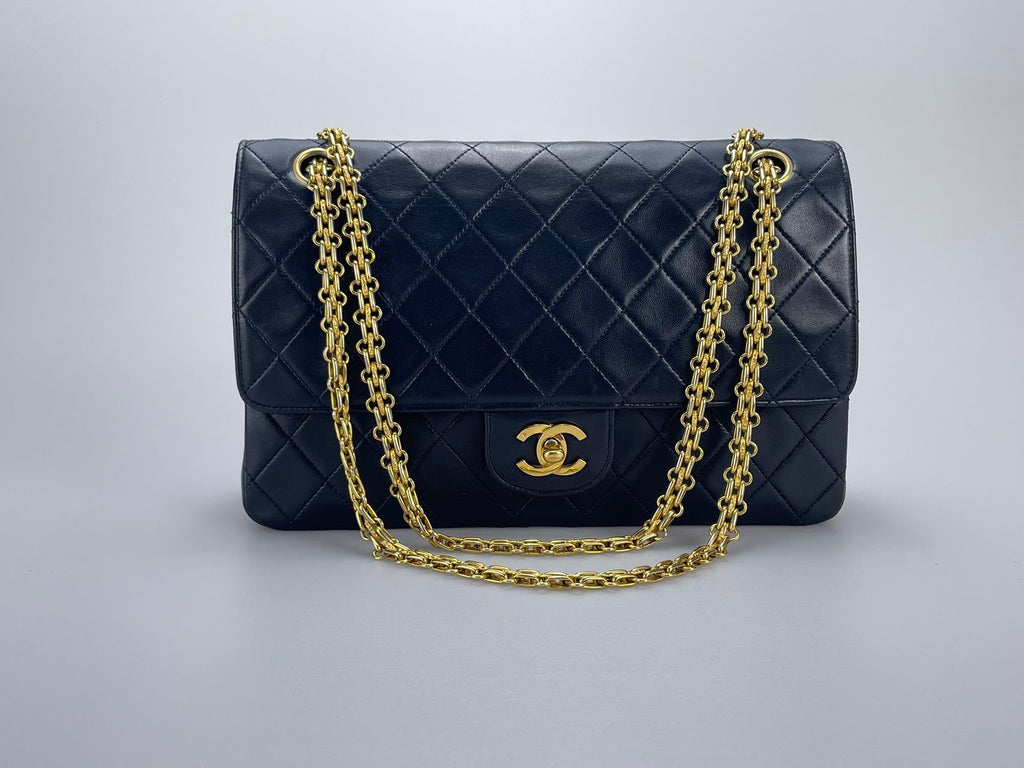 Chanel Black Vintage Medium Classic Double Flap Bag with 24K Gold Hardware