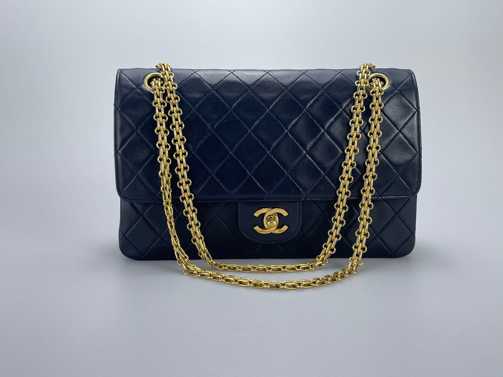 Chanel Black Vintage Medium Classic Double Flap Bag with 24K Gold Hardware