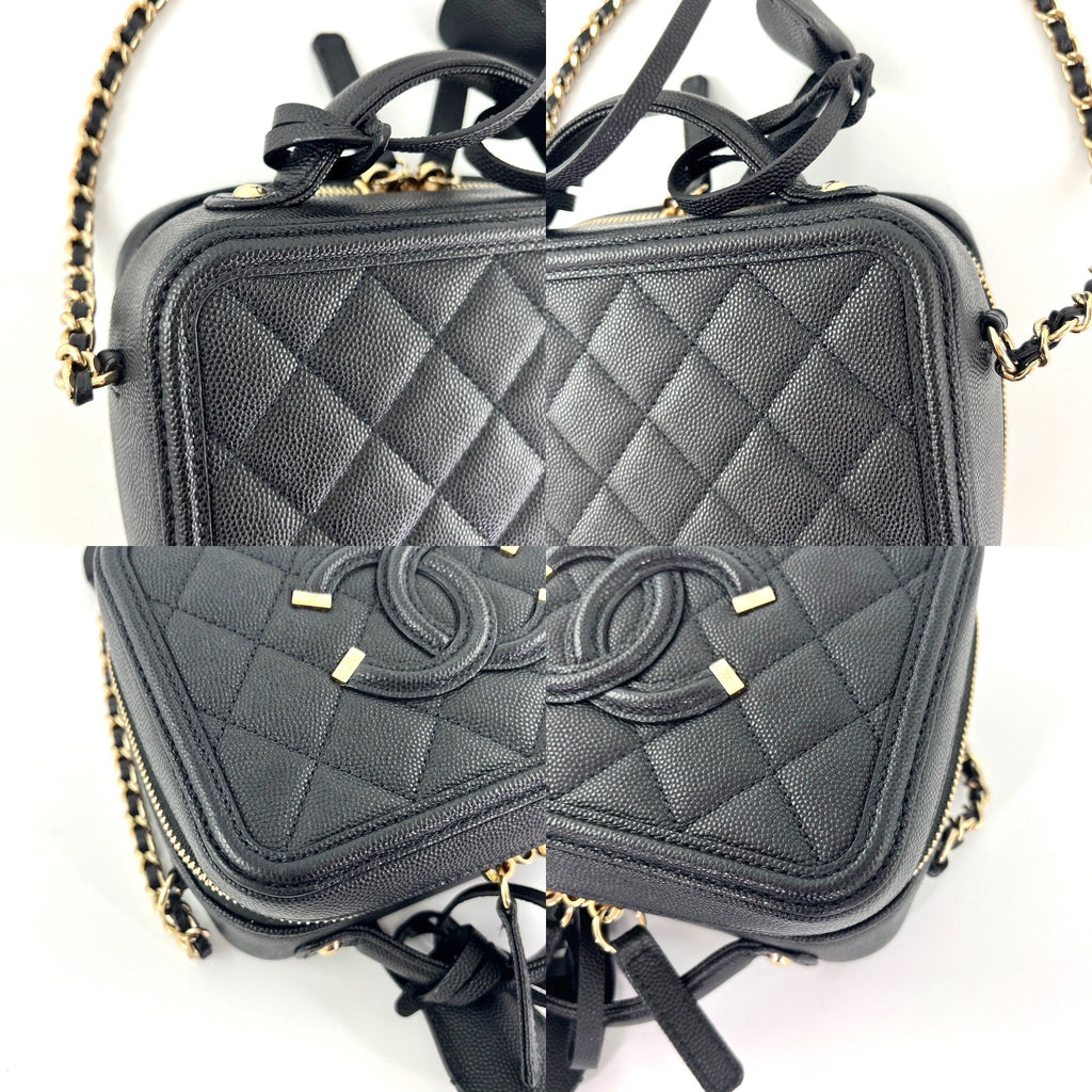 CHANEL Filigree Small Black Caviar Cosmetic Crossbody Vanity Case Bag