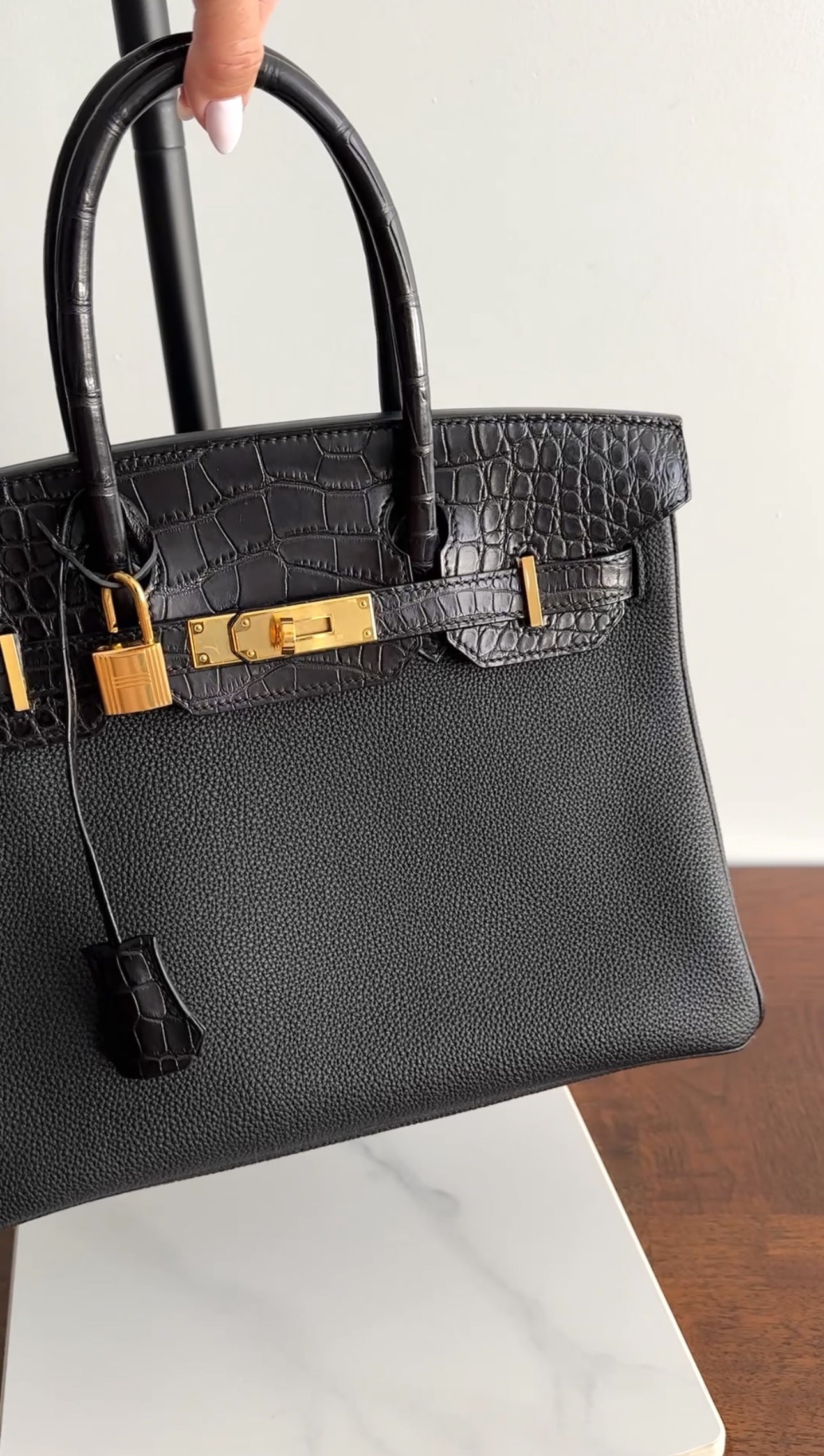 Hermes 2019 Black Noir Birkin 30cm Touch Alligator Togo Bag