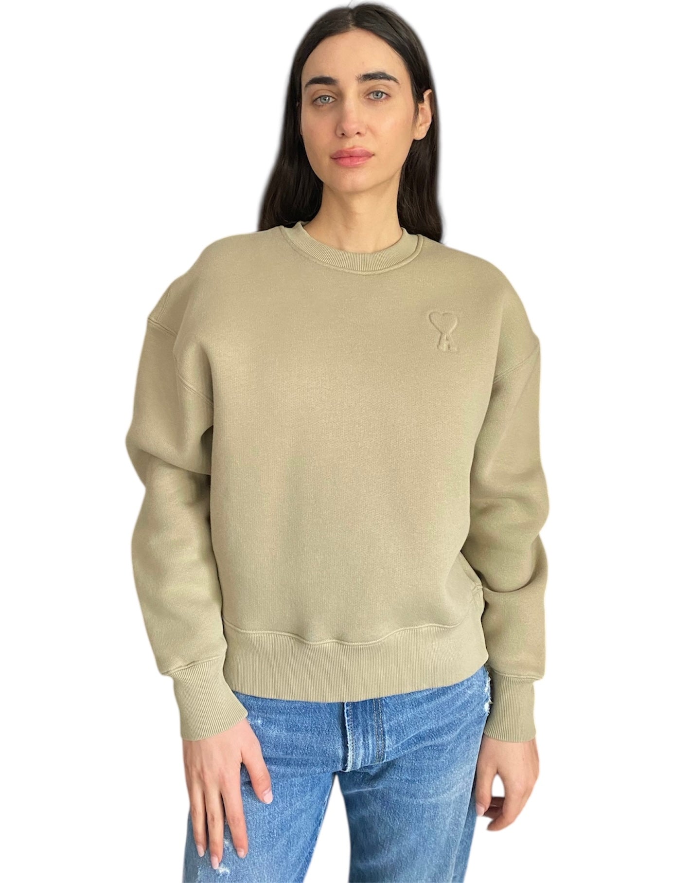 Ami Green De Ceour Heart Embossed Sweater - M