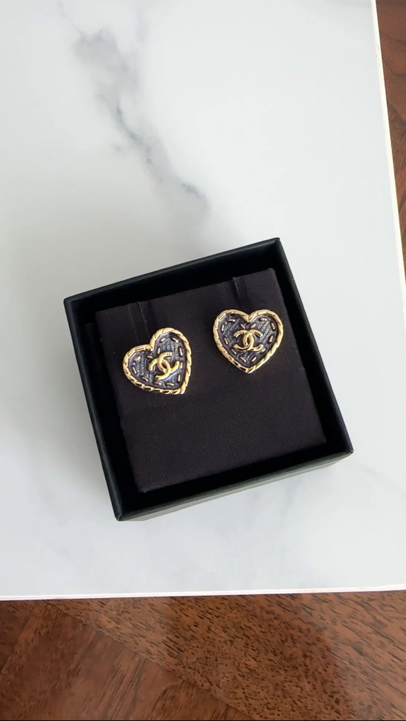 Chanel 24P Coco Navy Enamel Heart Earrings