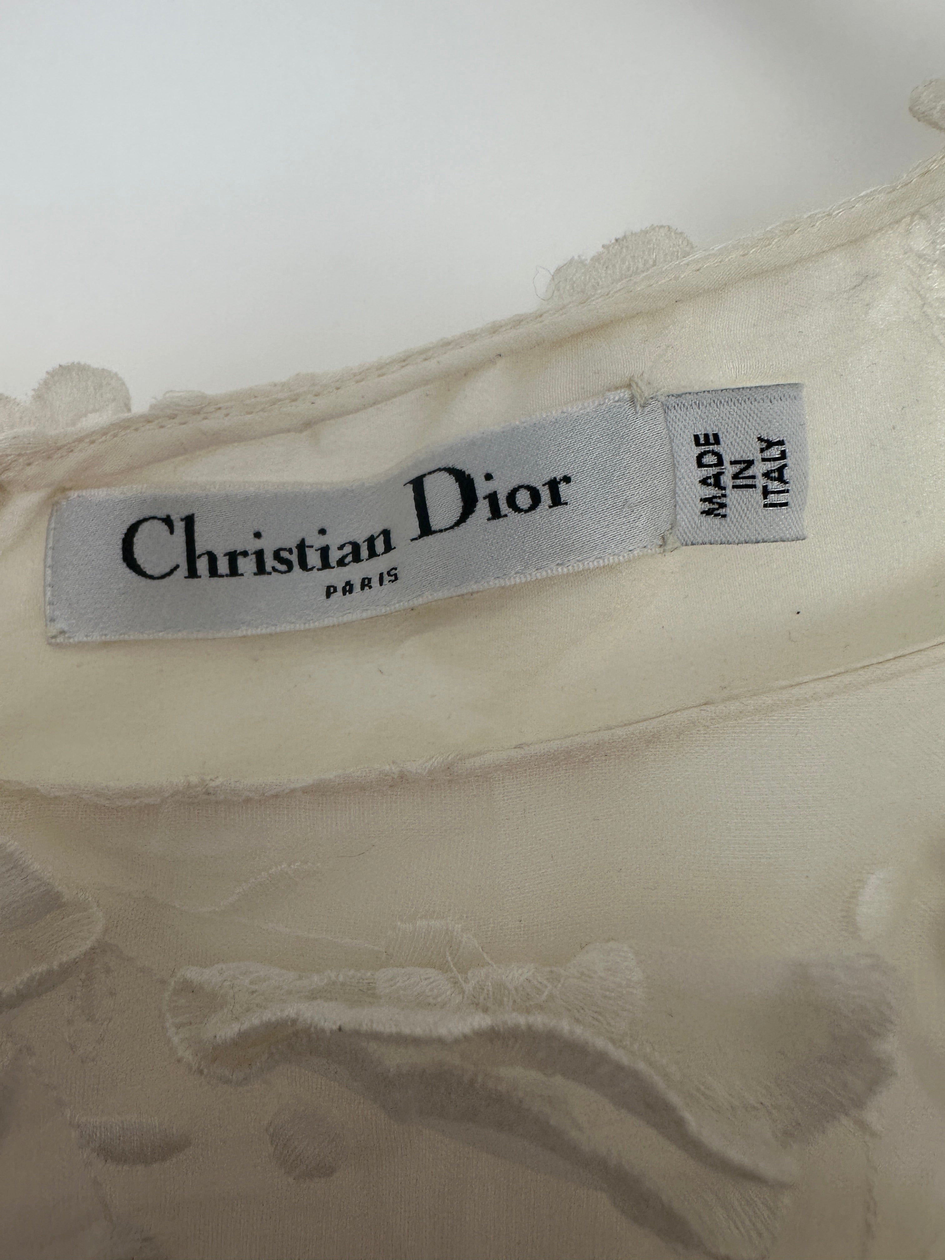 Christian Dior White Long Sleeve Maxi Dress with Floral Appliqué Detail Size FR 36 (UK 8)