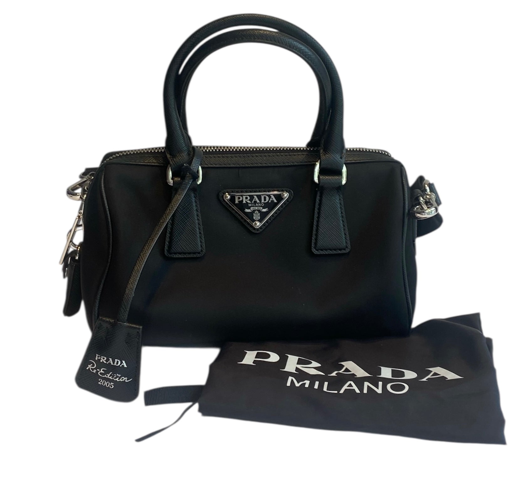 Prada Black Re-Nylon Top Handle Crossbody Bag