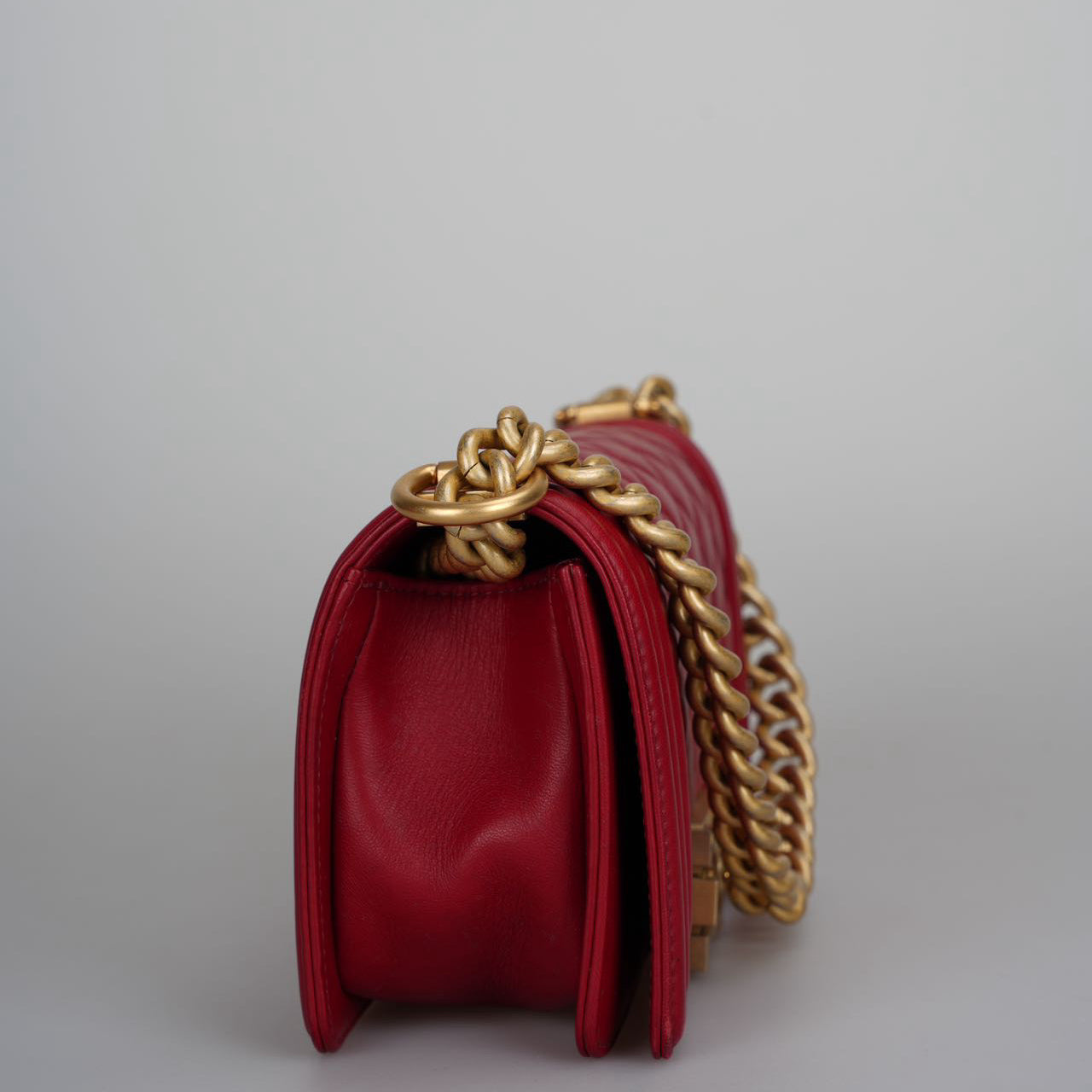 Chanel Small Le Boy Bag Red Quilted Lambskin with Gold Hardware