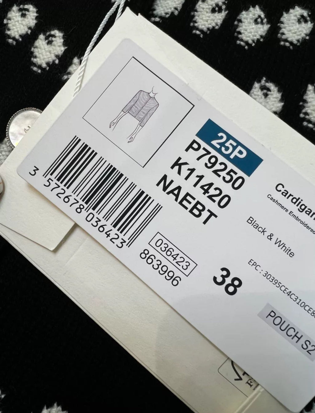 Chanel 25P Black & White Cashmere Embroidered igan