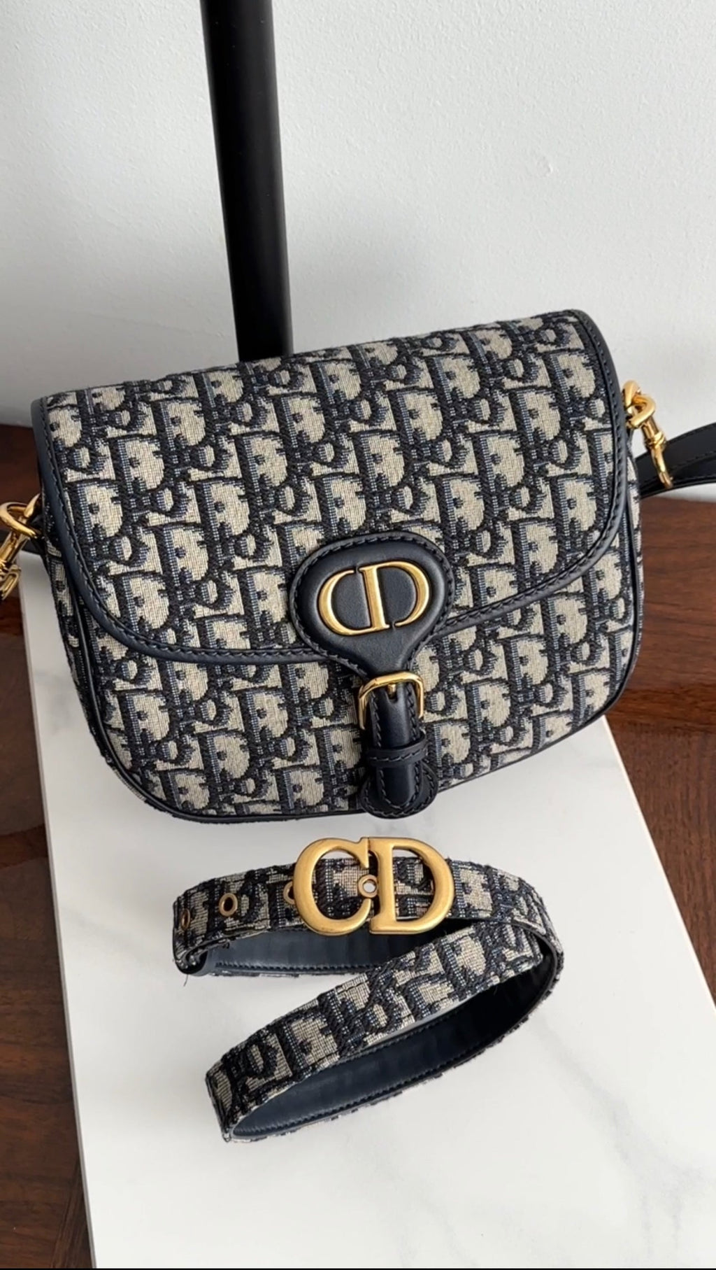 Christian Dior Navy Blue Oblique Jacquard Medium Bobby Bag