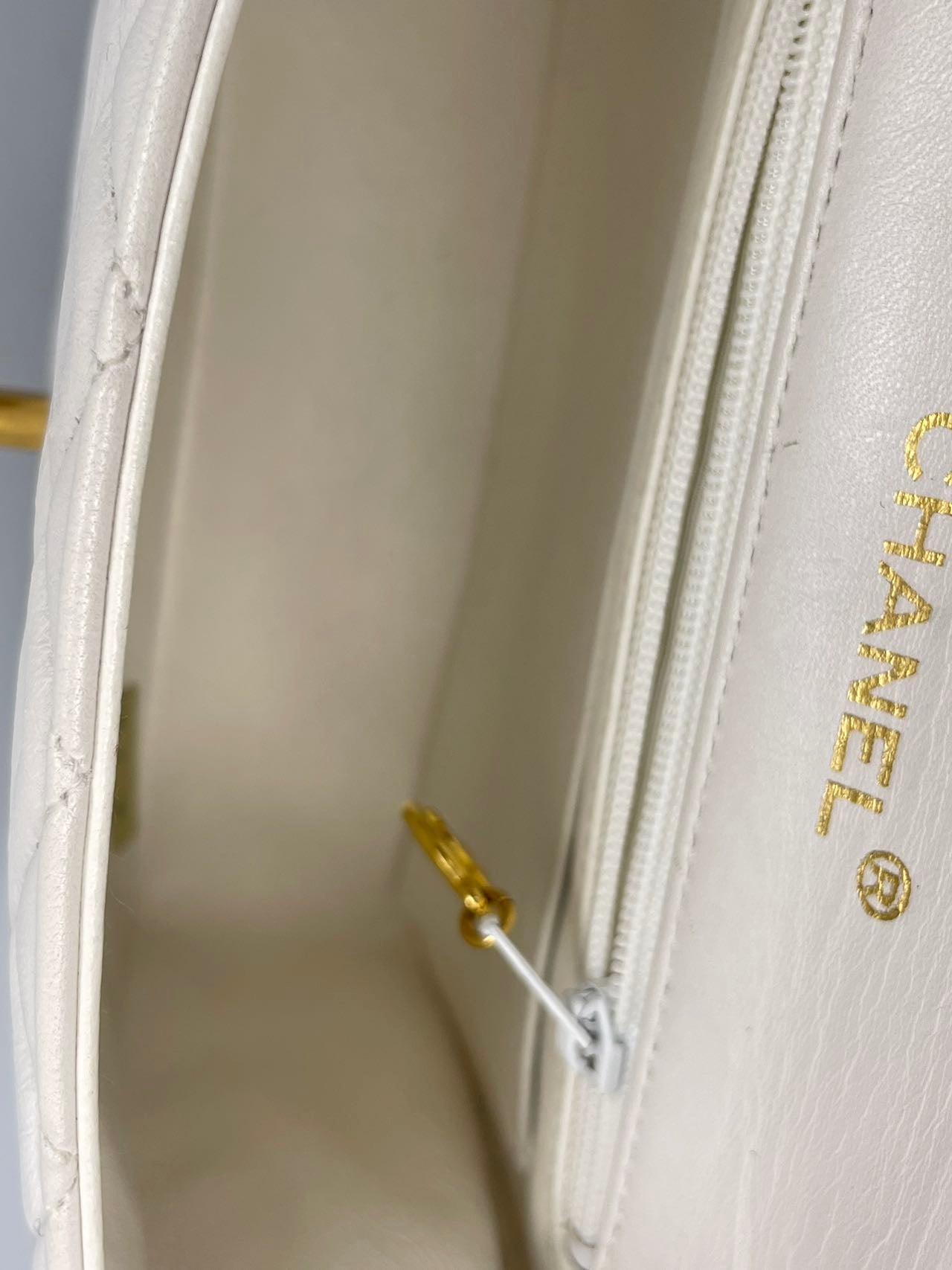 Chanel Vintage White Timeless Flap Bag Mini Square Gold Hardware