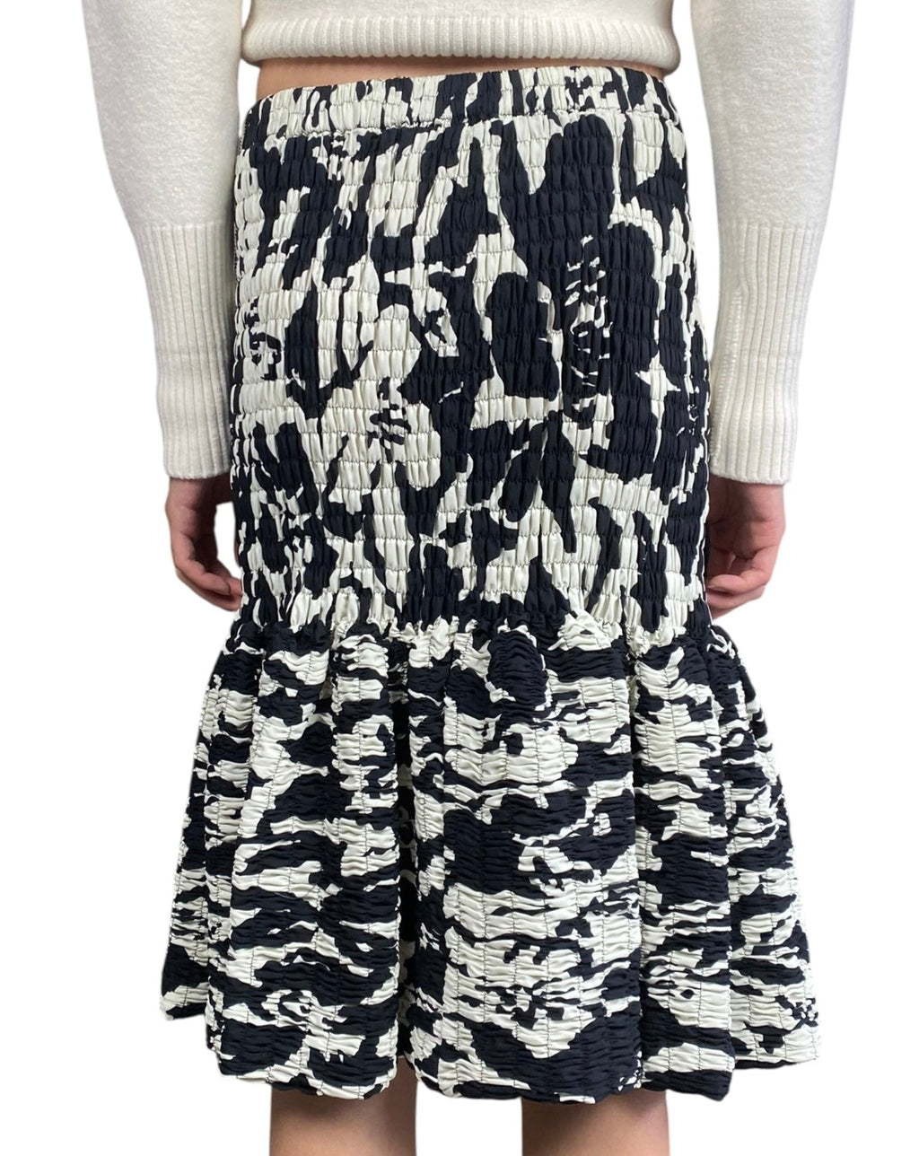 Dries Black and White Smocked Printed Skirt - M