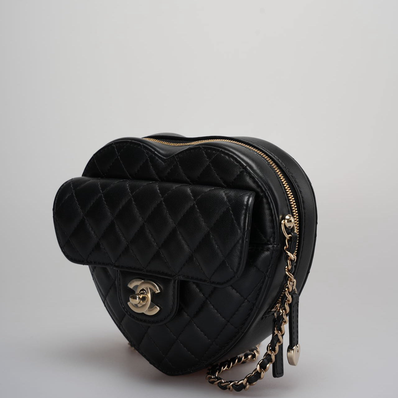 Chanel Large Heart Bag In Black Quilted Lambskin Leather