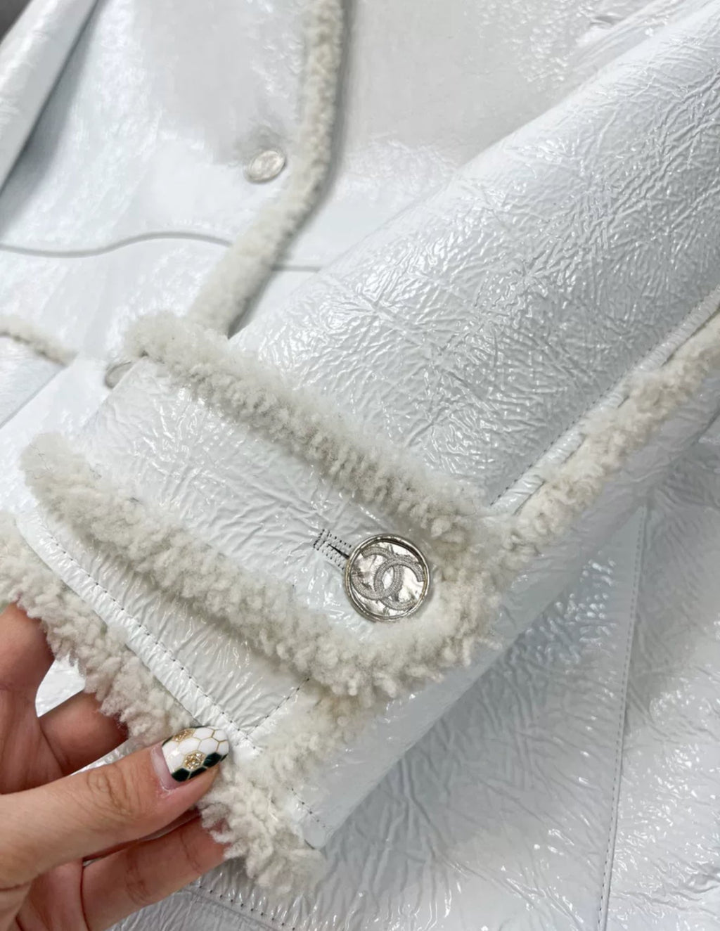 Chanel 21B long leather shearling coat
