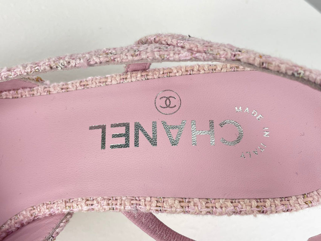 Chanel Pink Tweed M Slingback Pumps with CC Logo 39