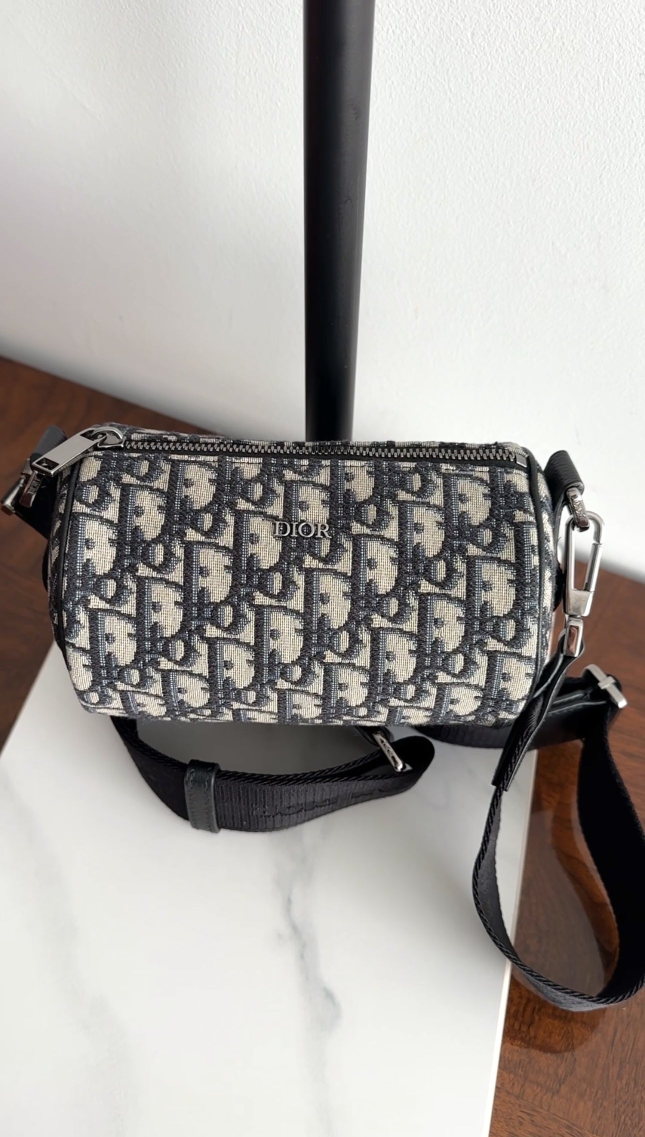 Christian Dior Navy Oblique Canvas Roller Messenger Bag