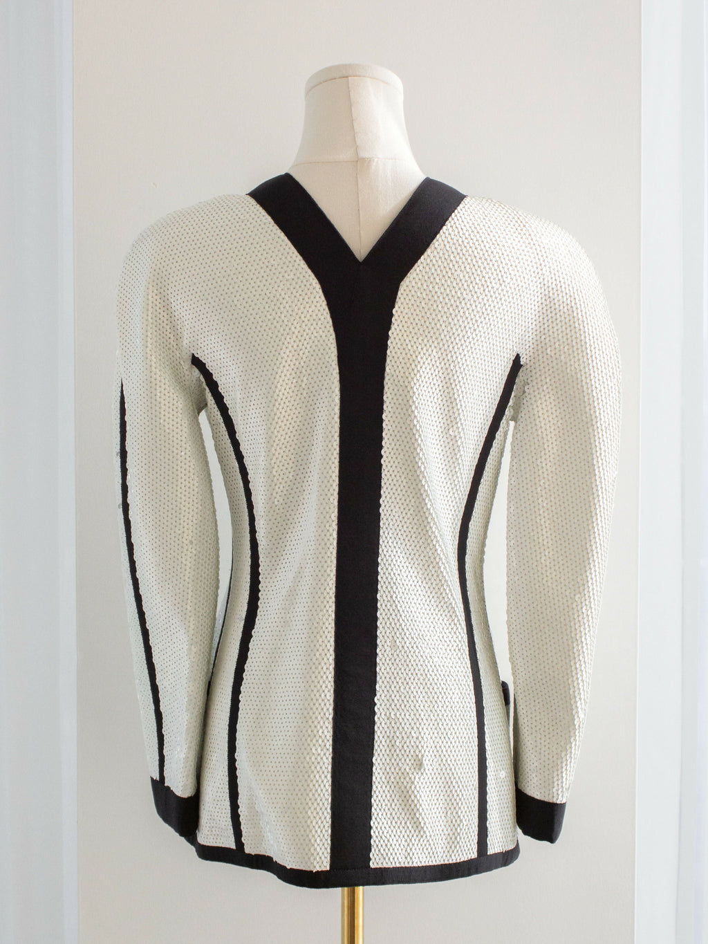 Chanel Vintage S/S 1991 Collector White Black Sequin CC Scuba Jacket
