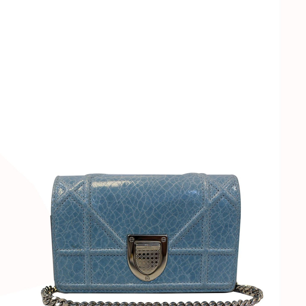 CHRISTIAN DIOR Aqua Blue Leather Mini Diorama Crossbody Bag