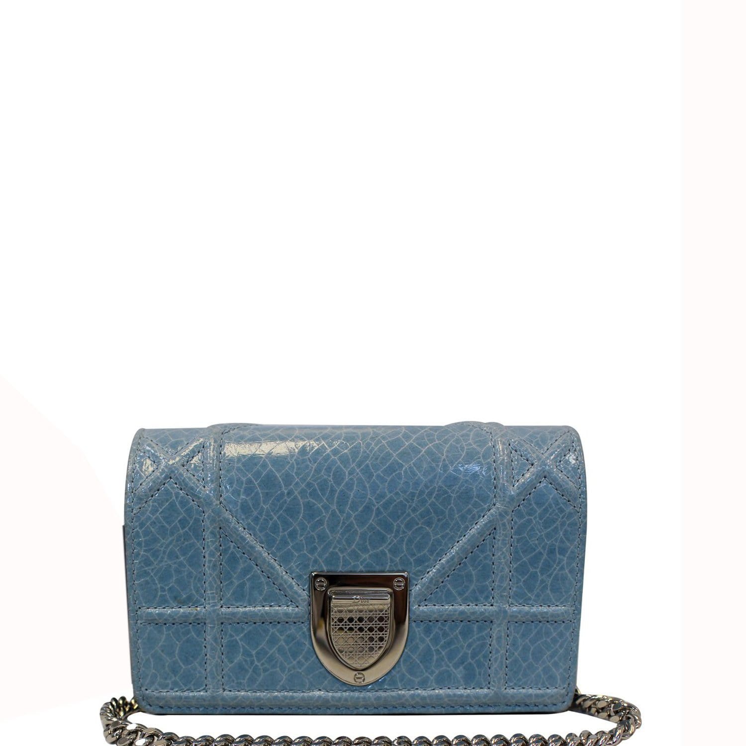CHRISTIAN DIOR Aqua Blue Leather Mini Diorama Crossbody Bag