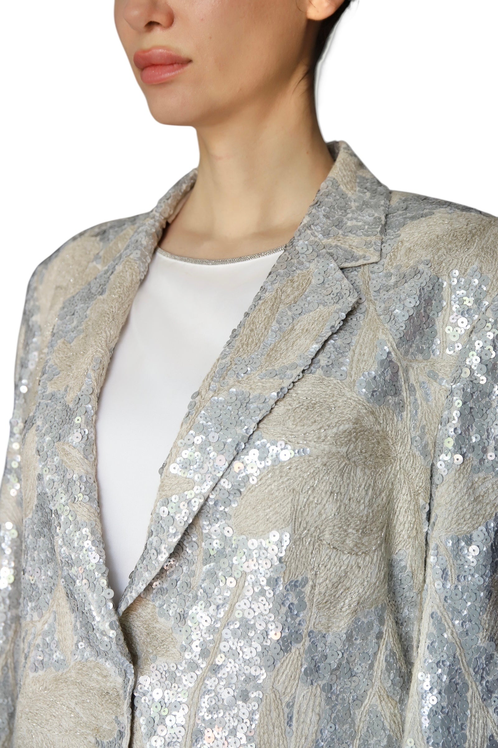 Brunello Cucinelli Grey Blue Sequin Linen Blazer - IT 42 / US 6