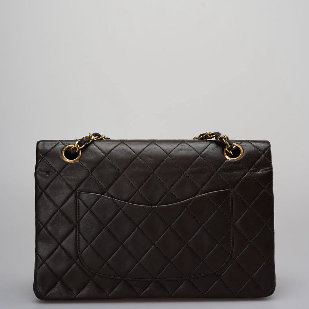 Chanel Vintage Classic Flap Bag in Chocolate Brown With 24k Gold Hardware Medium Size