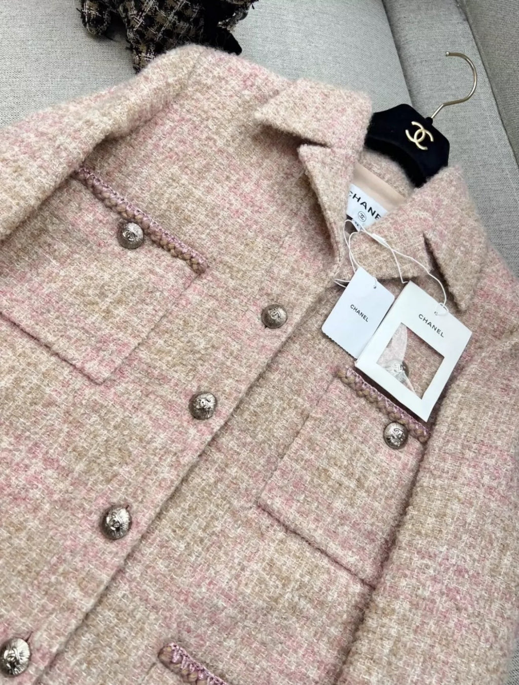Chanel 24A pink & beige tweed jacket