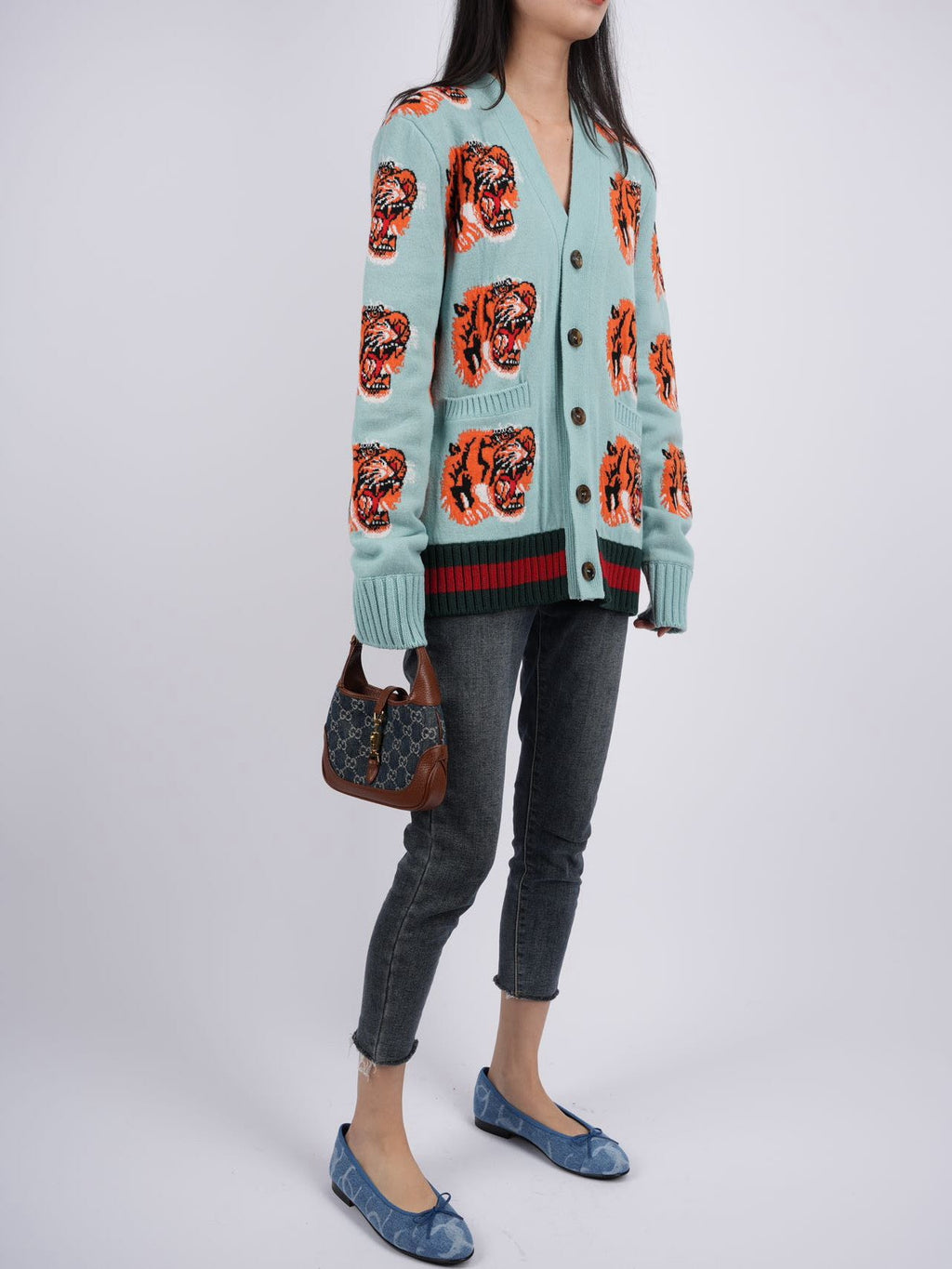 Gucci Tiger Jacquard Wool igan light Blue XS