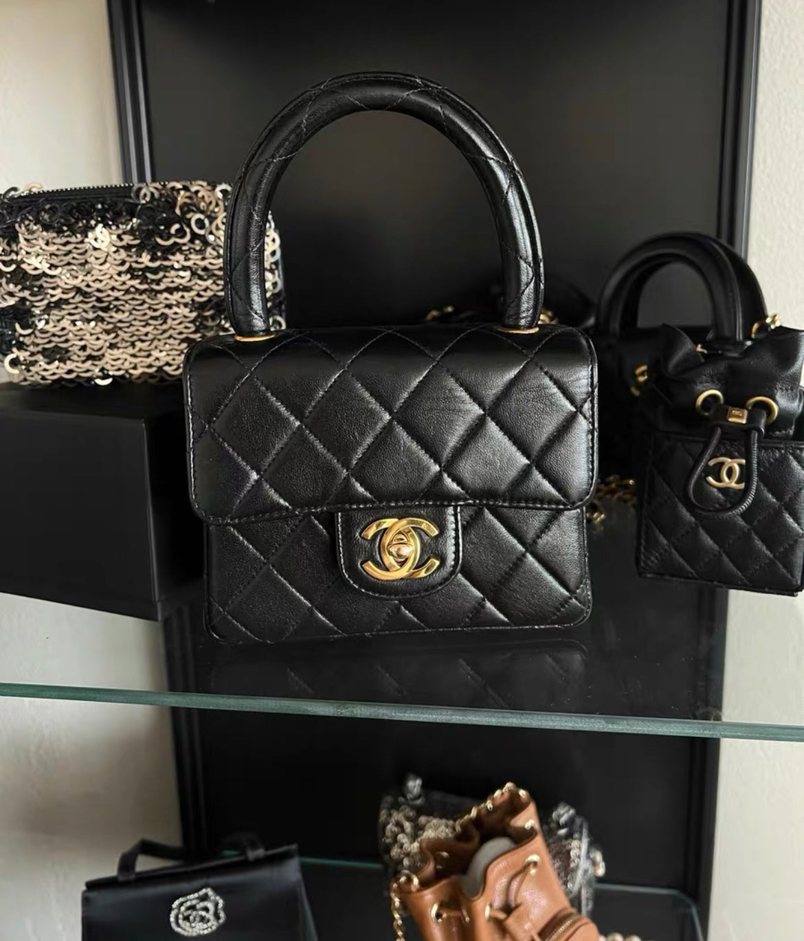 Chanel Black Lambskin Kelly Quilted Mini Flap