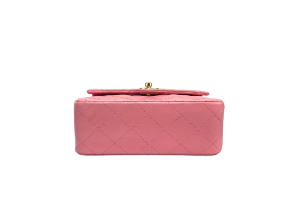 Chanel Vintage Rose Pink Classic Mini Square Flap Bag in Lambskin with Gold Hardware