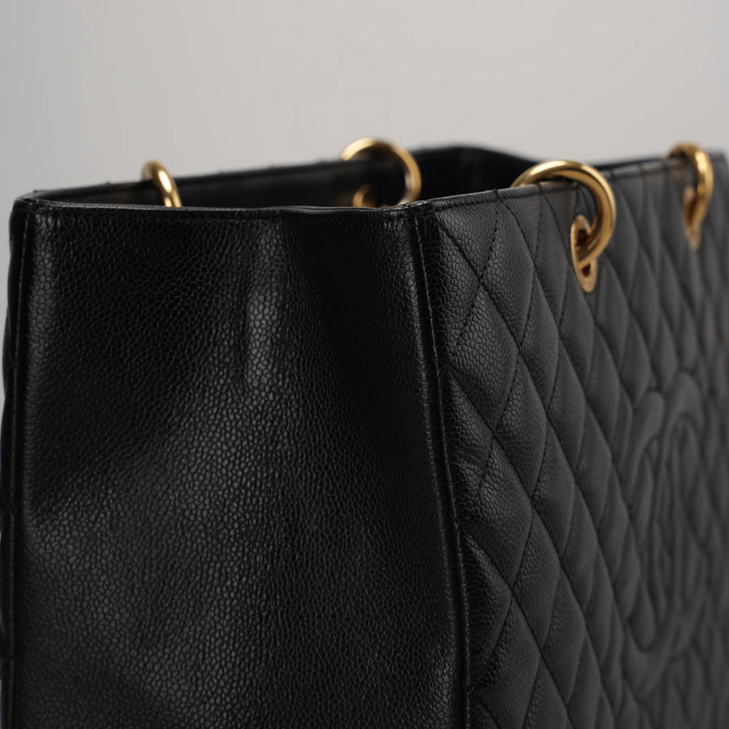 Chanel Large Black Grand Shopping XL GST Tote Bag In Caviar Leather With Gold Hardwares