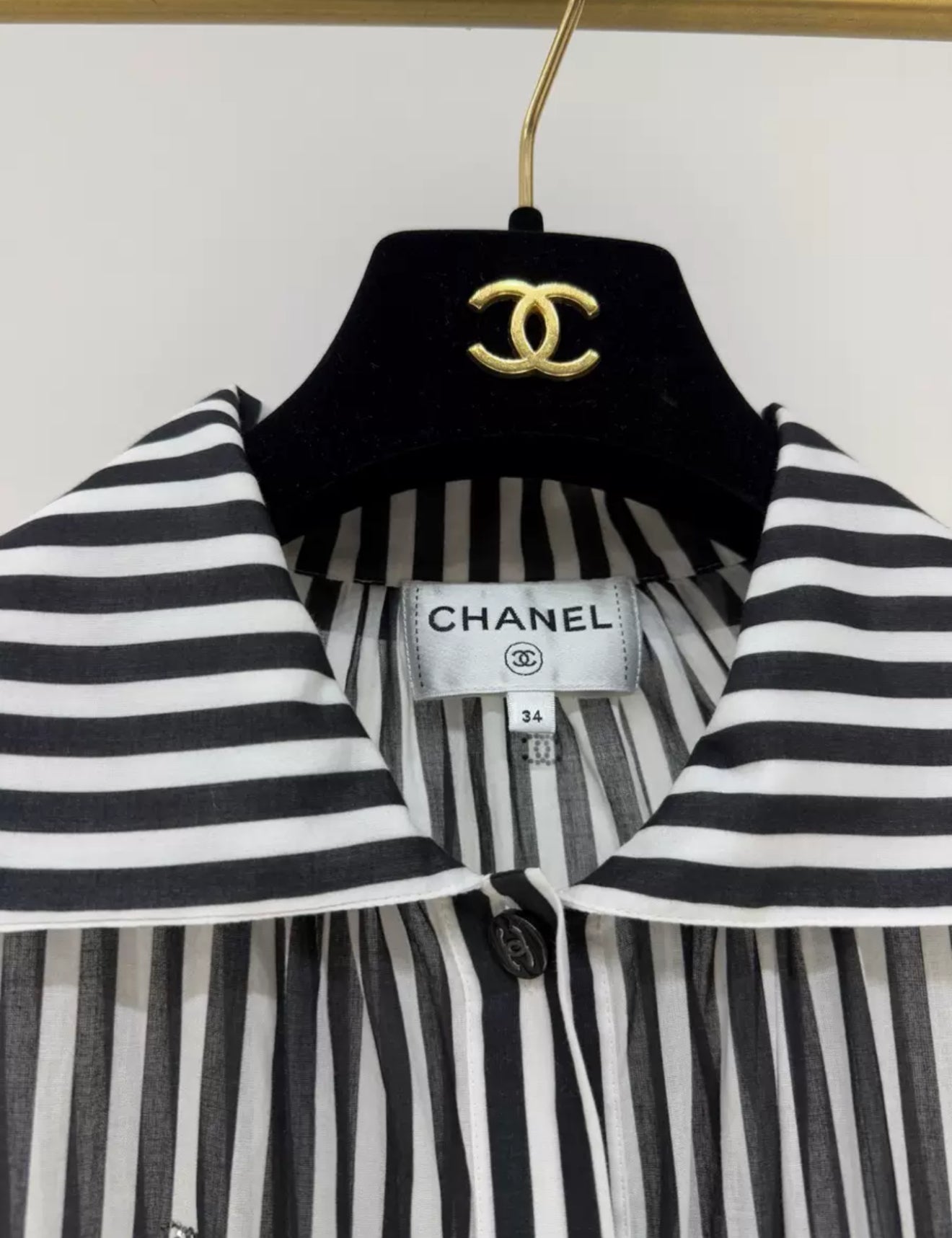 Chanel 24M rhinestone double CC striped shirt dress