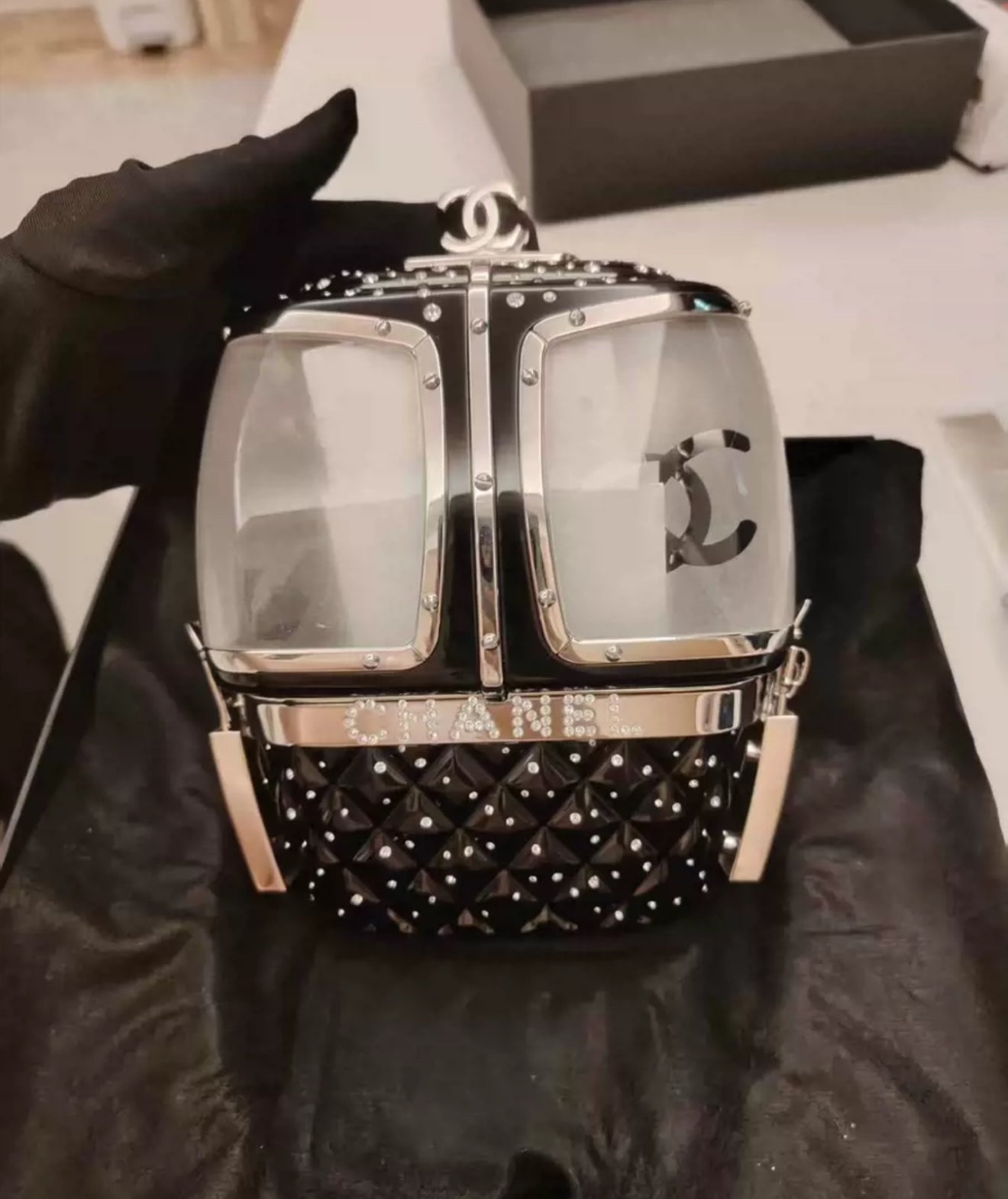 CHANEL 2019 GONDOLA MINAUDIÈRE EVENING CLUTCH BAG BLACK
