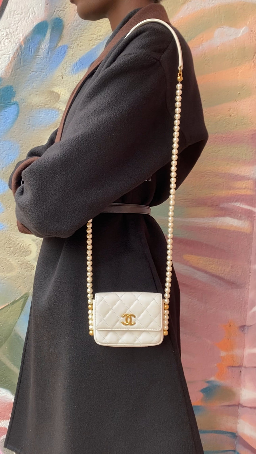 Chanel Ivory White About Pearls Mini  Holder on Strap
