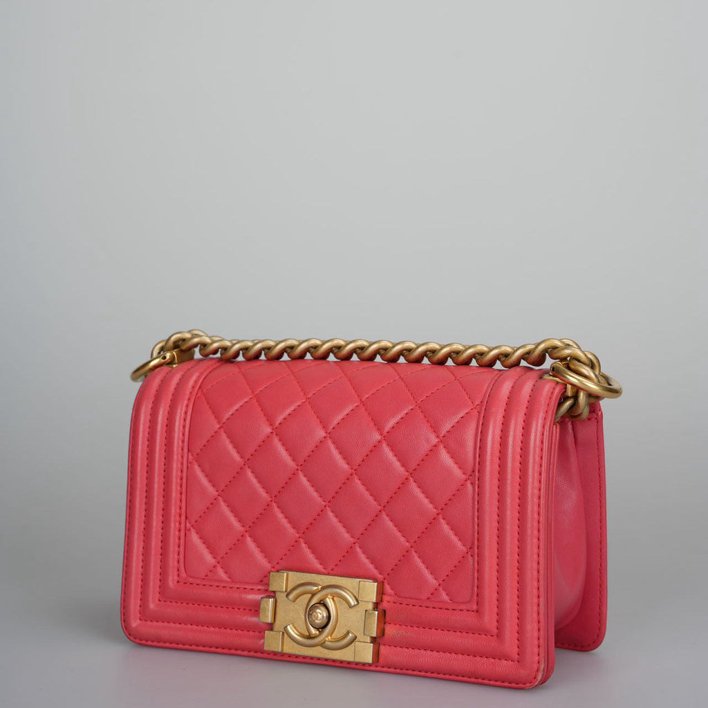Chanel Lambskin Quilted Small Boy Flap Bag in Pink with Gold Hardware