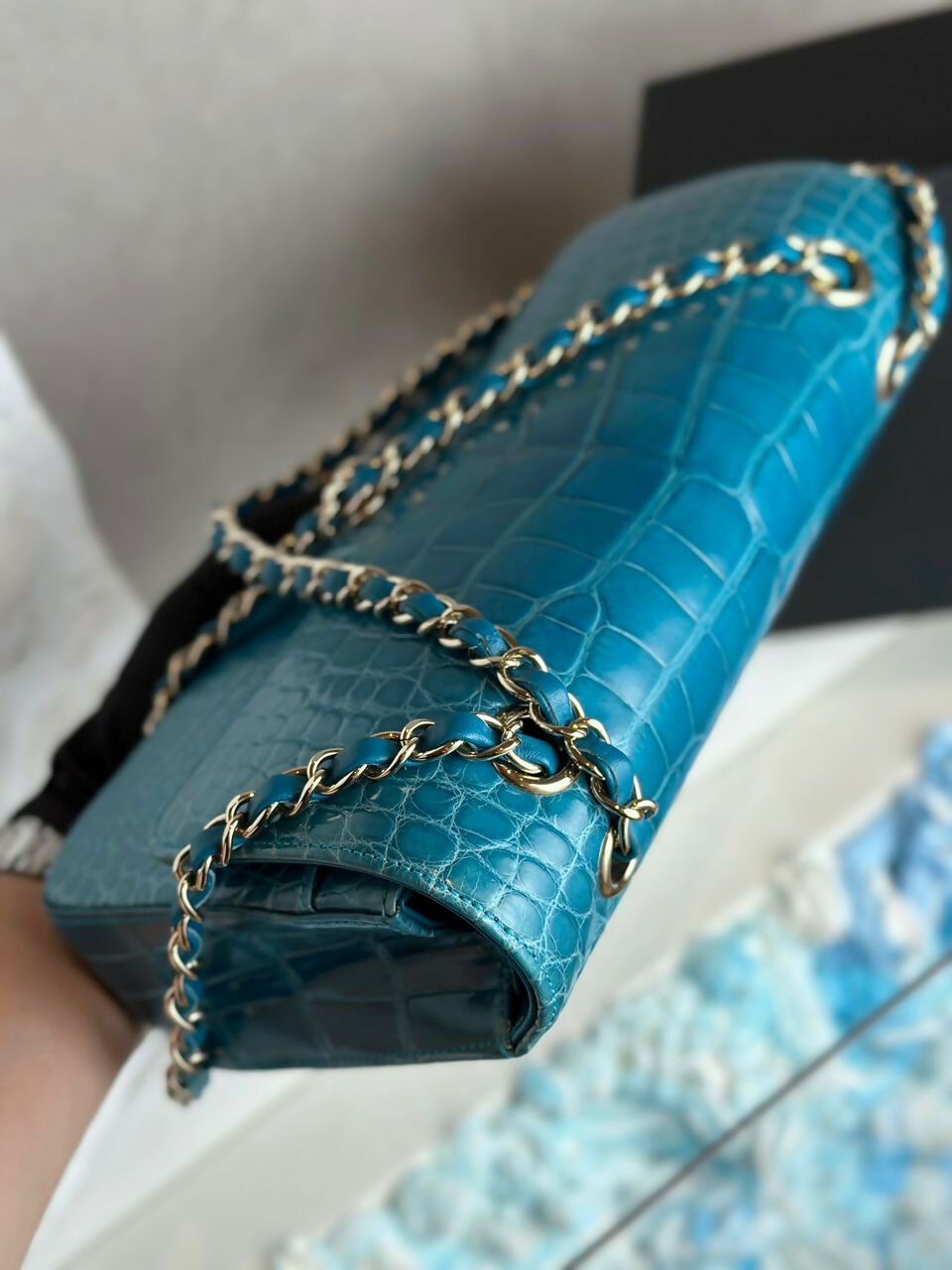Chanel Vintage Medium Turquoise Crocodile Classic Flap Bag