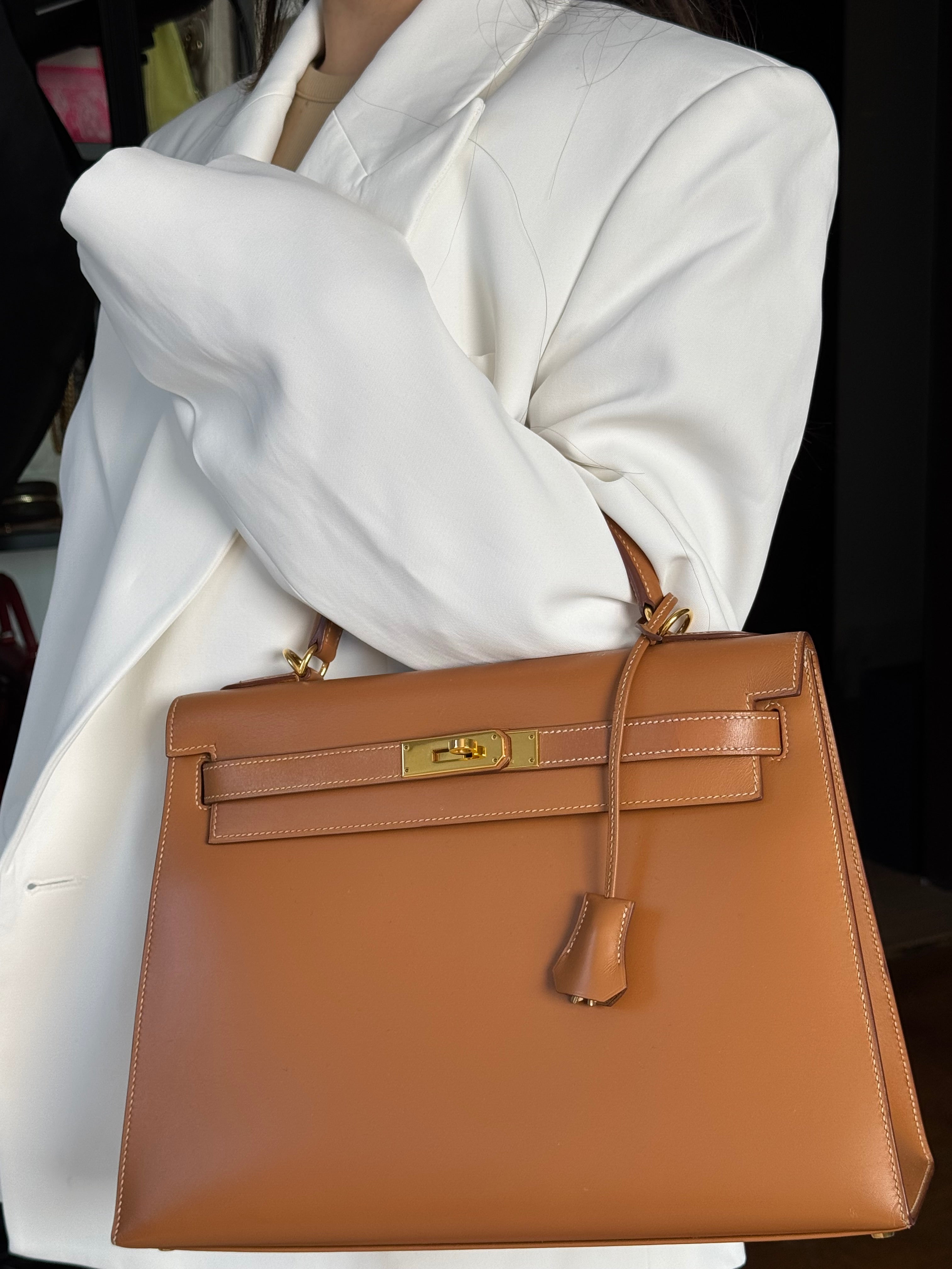 Hermes Kelly Bag 32cm In Gold (Brown) Box Leather With Gold Hardware