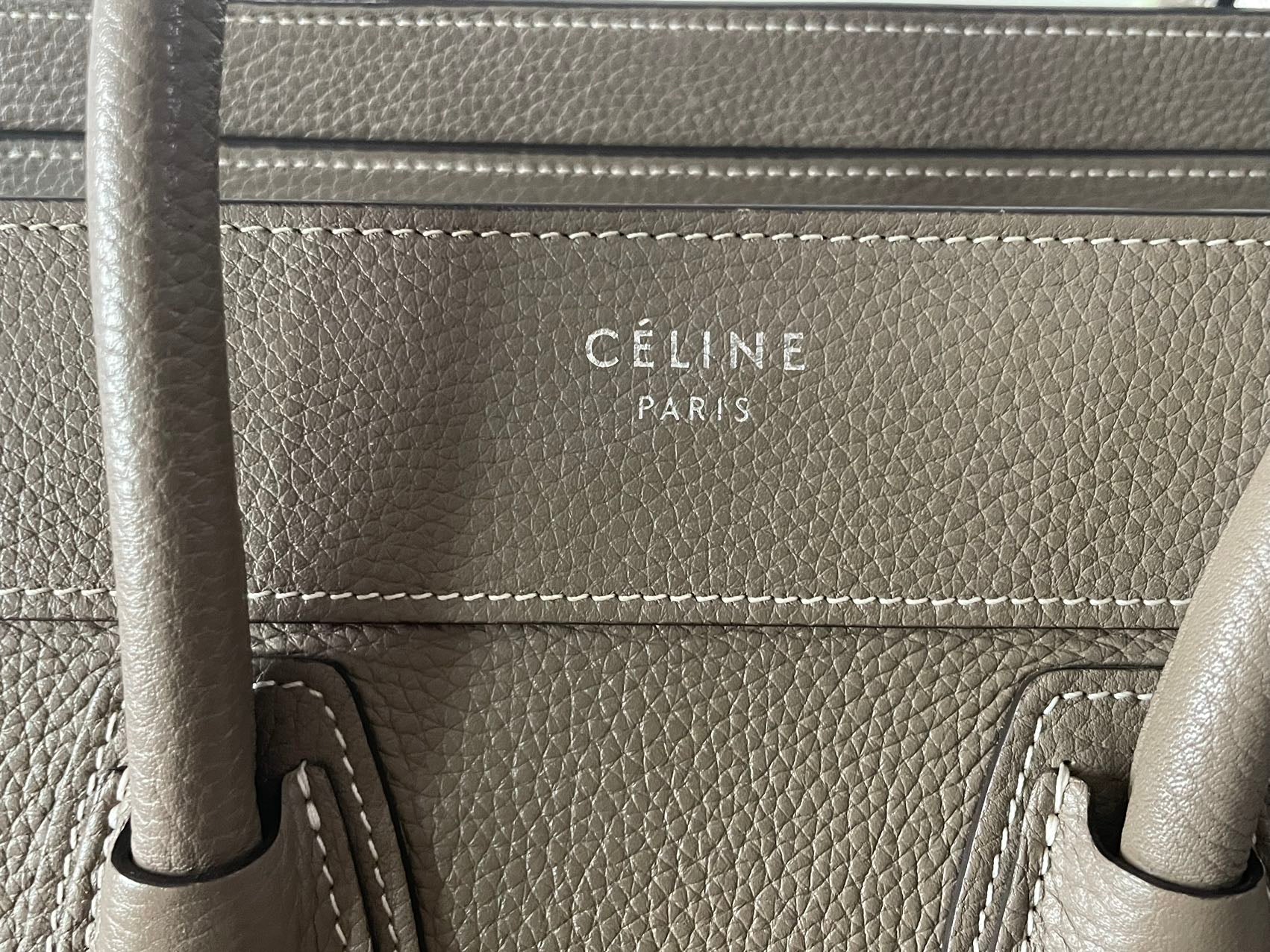 CELINE Micro Luggage Leather Handbag in Grey