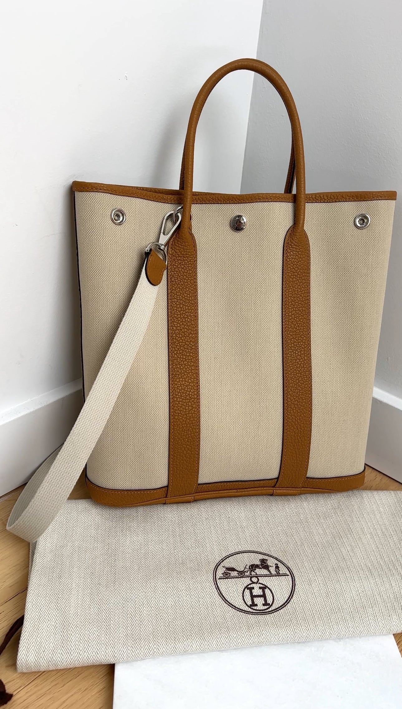 Hermes Toile and Leather Garden File PM 28 Two-way Tote Bag