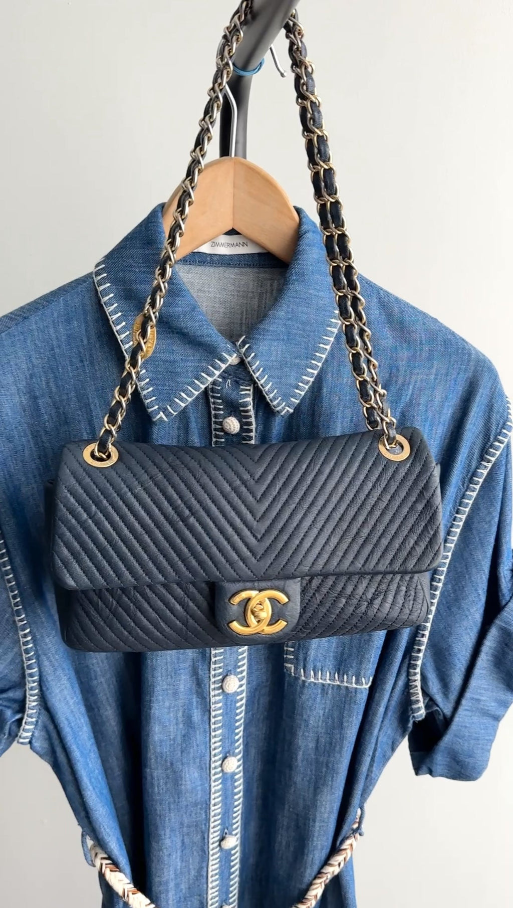 Chanel Surpique Chevron Navy Quilted Small Flap Bag