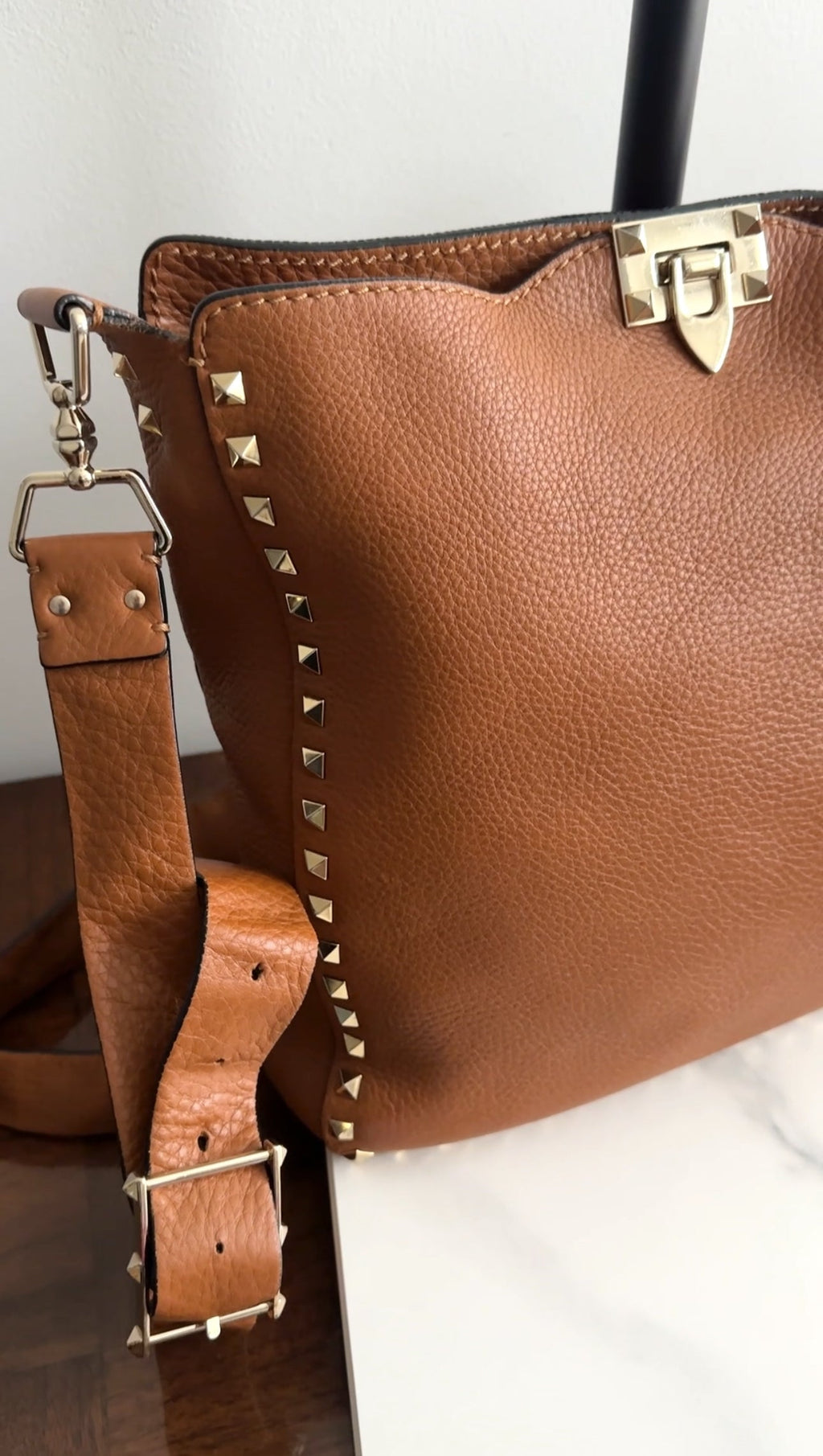 Valentino Rockstud Tan Brown Crossbody Messenger Bag