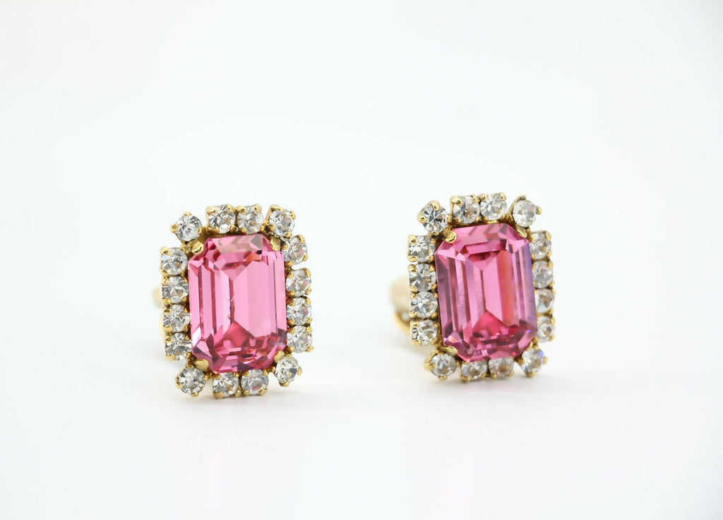 Chanel Vintage 95P Rhinestone Barbie Pink Clip-on Earrings