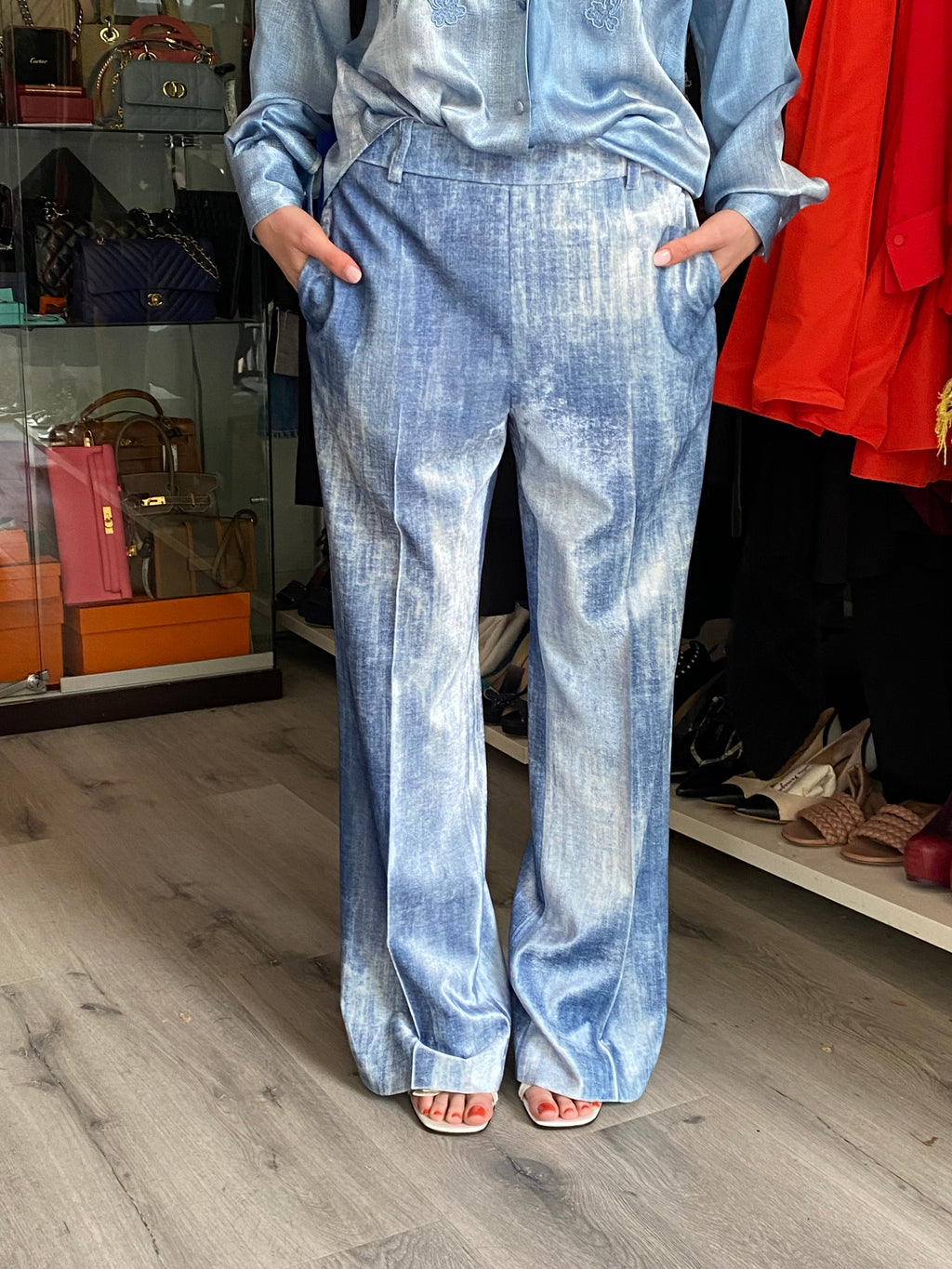 Ermano Scervino Blue Velvet Wide Leg Trousers - 44 / US 8
