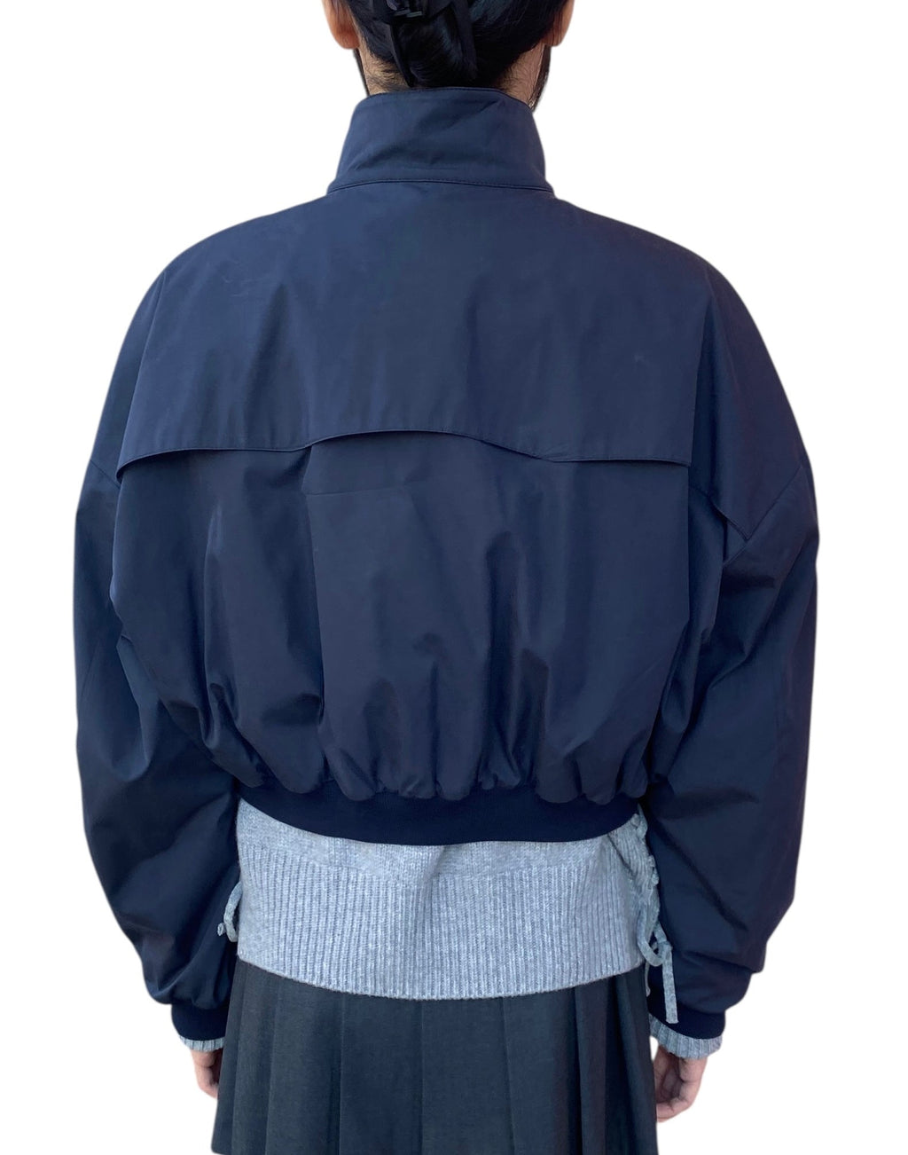 Miu Miu Navy Panama Cropped Bomber Jacket - 40 / US 6