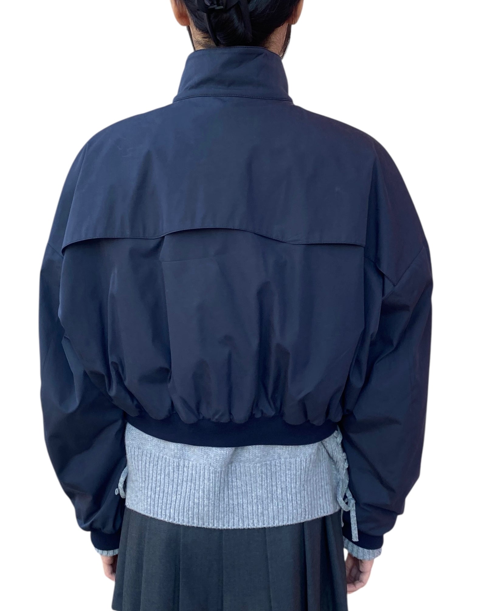 Miu Miu Navy Panama Cropped Bomber Jacket - 40 / US 6