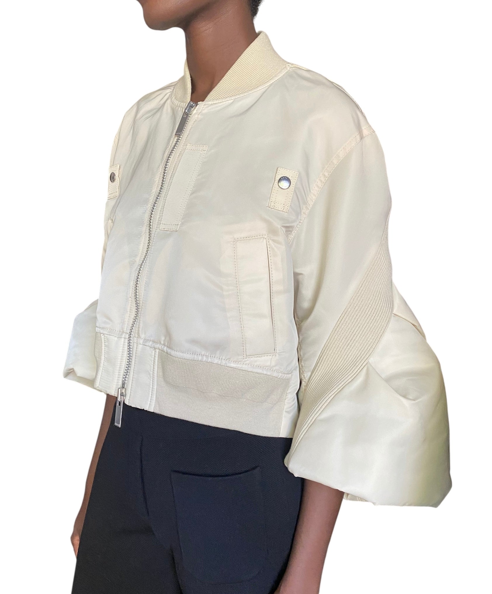 Sacai Ecru Nylon Twill Blouson Cropped Bomber Jacket - JP 2 / US 6