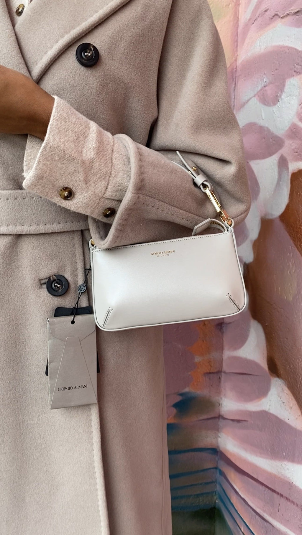 Giorgio Armani Prima Mini Stone Grey Leather Two Way Crossbody Bag