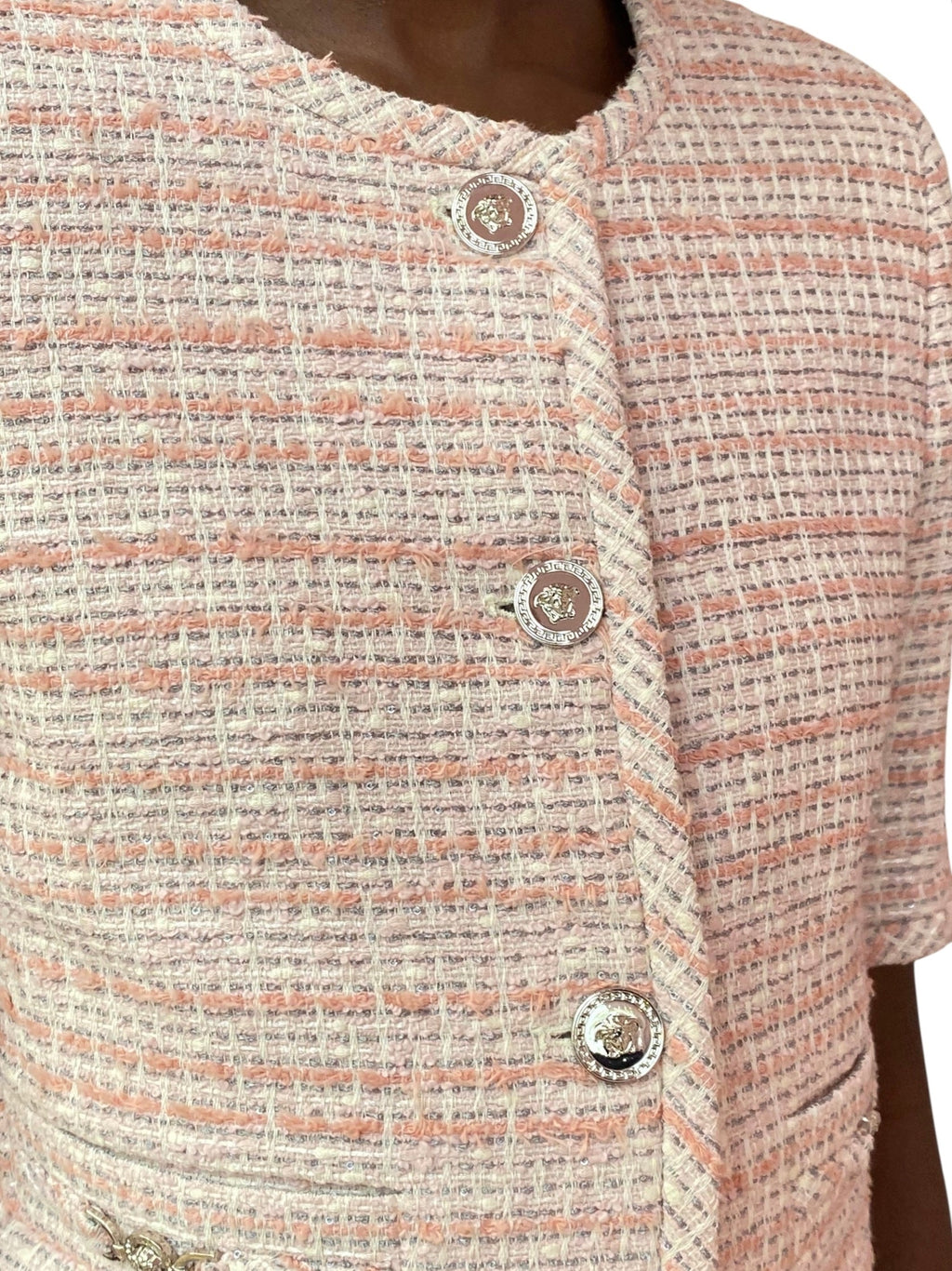 Versace Pink Cropped Tweed Jacket - 40