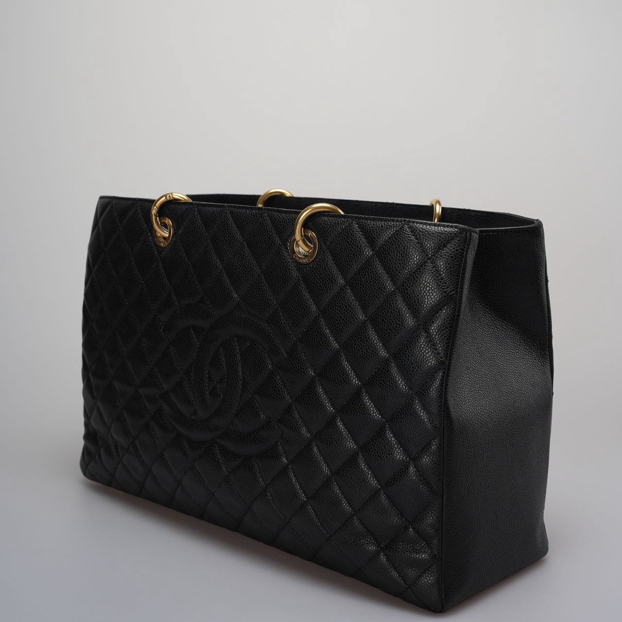 Chanel Large Grand Shopping Tote Black GST Bag in Caviar Leather with Gold Hardware