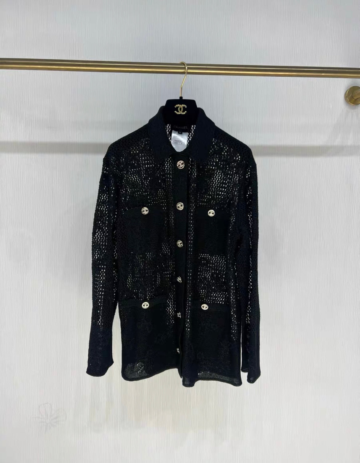 Chanel 24P black bow patchwork diamond CC button igan