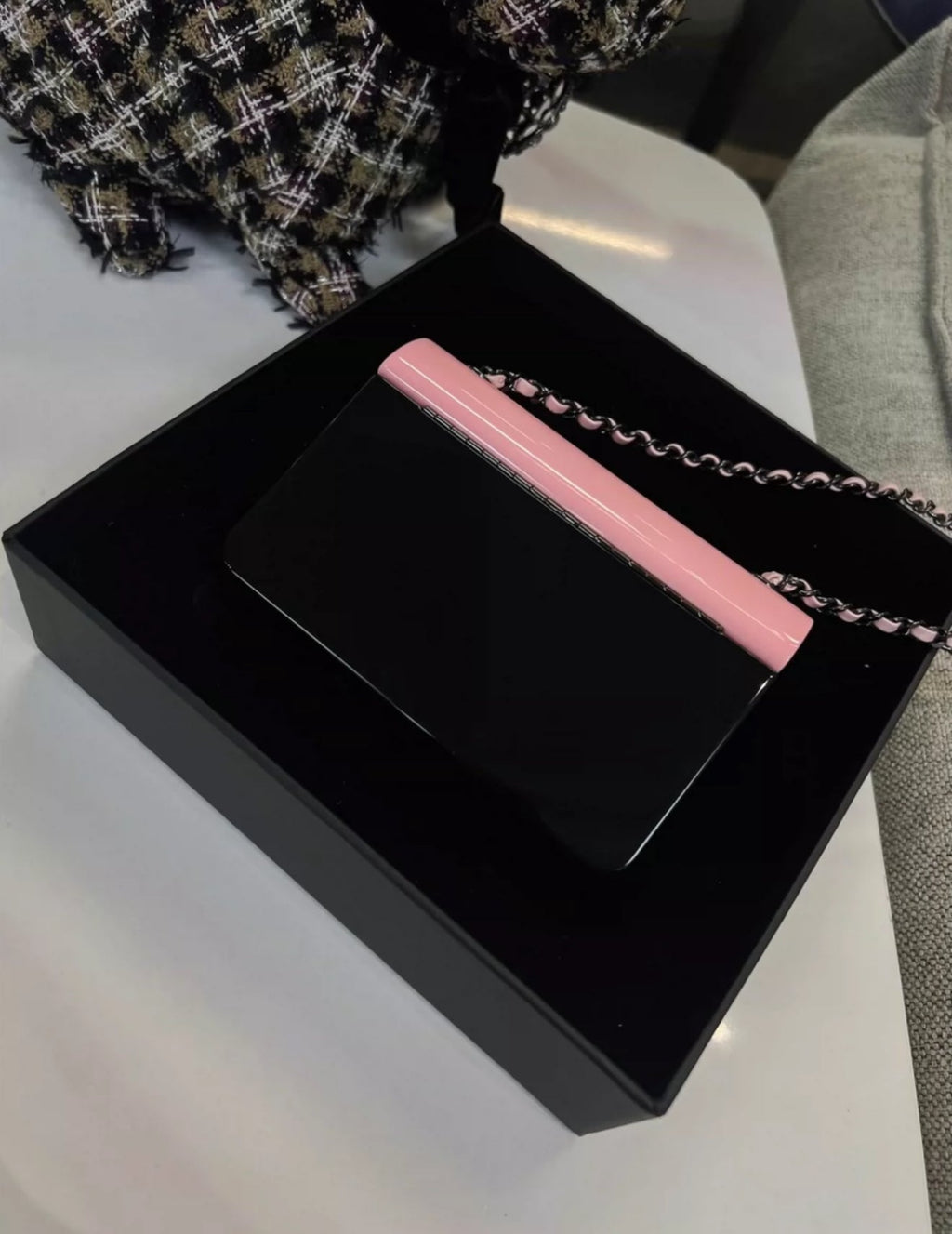 CHANEL 21K PINK BLACK MINI EVENING PLEXI BAG